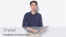  Presentation with hands holding - Colorful slide deck enhanced with young-man-wearing-fashion-shirt backdrop and a light gray colored foreground