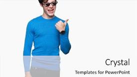  Presentation with eye glasses looking at world - PPT theme featuring young man wearing funny thug background and a white colored foreground