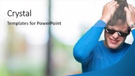  Presentation with man head in hands - Cool new slide deck with young man wearing funny thug backdrop and a  colored foreground