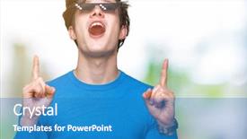  Presentation with eye glasses looking at world - PPT theme with young man wearing funny thug background and a teal colored foreground
