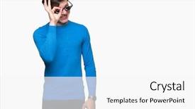  Presentation with eye glasses looking at world - Colorful slide set enhanced with young man wearing funny thug backdrop and a white colored foreground