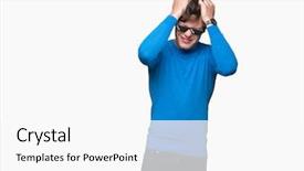  Presentation with man head in hands - PPT theme consisting of young man wearing funny thug background and a  colored foreground