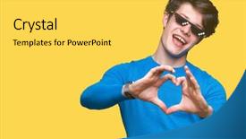  Presentation with hands the shape of a heart - Presentation theme consisting of young man wearing funny thug background and a yellow colored foreground