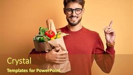  Presentation with yellow paper - Beautiful slide set featuring young-man-wearing-glasses-holding backdrop and a tawny brown colored foreground