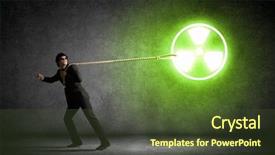  Presentation with radioactivity - Theme with young man wearing goggles pulling radioactivity symbol with rope background and a tawny brown colored foreground