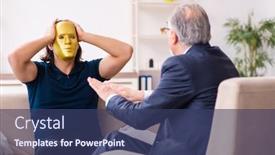  Presentation with psychotherapy - PPT theme having young-man-wearing-masks-during background and a ocean colored foreground