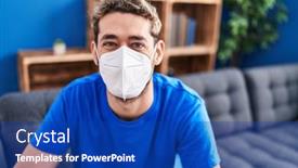  Presentation with mask - PPT theme enhanced with young-man-wearing-medical-mask background and a royal blue colored foreground