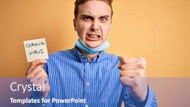  Presentation with security alert - Amazing PPT layouts having young-man-wearing-medical-security backdrop and a teal colored foreground