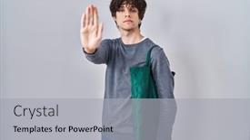 Presentation with reusable - Slide set having young-man-wearing-reusable-bag background and a light gray colored foreground