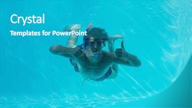  Presentation with underwater - Slides consisting of young man wearing snorkel underwater background and a teal colored foreground