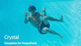  Presentation with underwater - Amazing PPT layouts having young man wearing snorkel underwater backdrop and a teal colored foreground