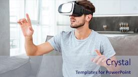  Presentation with virtual reality shooter - Presentation having young man wearing virtual reality background and a  colored foreground