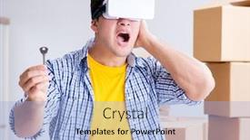  Presentation with glasses - Amazing slide deck having young-man-wearing-vr-glasses backdrop and a light blue colored foreground