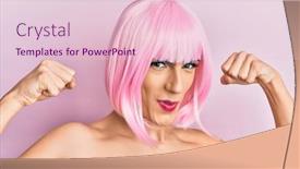  Presentation with man woman - Beautiful presentation design featuring young-man-wearing-woman-make backdrop and a lemonade colored foreground