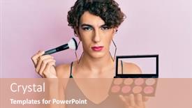  Presentation with blush - Presentation design consisting of young-man-wearing-woman-make background and a coral colored foreground