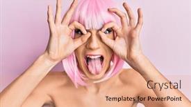  Presentation with tongue - Cool new presentation with young-man-wearing-woman-make backdrop and a coral colored foreground