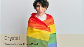  Presentation with lgbtq - Colorful theme enhanced with young-man-wearing-woman-make backdrop and a yellow colored foreground
