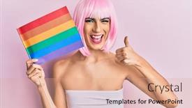 Presentation with lgbtq - Presentation having young-man-wearing-woman-make background and a coral colored foreground