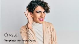  Presentation with hearing - Amazing slide deck having young-man-wearing-woman-make backdrop and a lemonade colored foreground