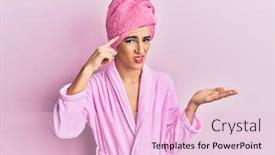  Presentation with think - Beautiful PPT layouts featuring young-man-wearing-woman-make backdrop and a lemonade colored foreground