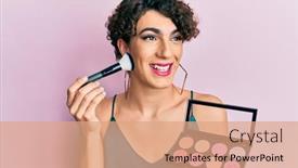  Presentation with blush - PPT theme featuring young-man-wearing-woman-make background and a coral colored foreground