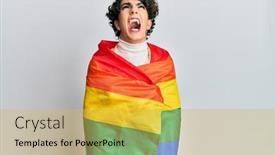  Presentation with wrapped flag - PPT theme having young-man-wearing-woman-make background and a yellow colored foreground