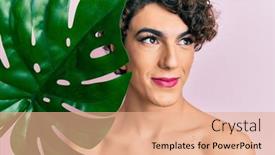  Presentation with young plant - Slides with young-man-wearing-woman-make background and a  colored foreground