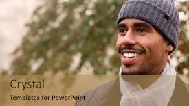  Presentation with misty - Presentation design having young-man-wearing-woollen-beanie background and a coral colored foreground