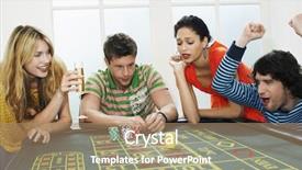  Presentation with roulette - Colorful theme enhanced with young man winning on roulette table while friends lose backdrop and a coral colored foreground