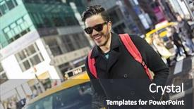  Presentation with black-man - Slide set consisting of young man with a black coat and sunglasses wandering in new york in a cold day background and a dark gray colored foreground