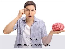  Presentation with brain - Colorful theme enhanced with young man with a brain backdrop and a light blue colored foreground