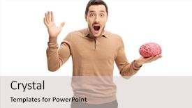  Presentation with brain - Audience pleasing PPT layouts consisting of young man with a brain backdrop and a soft green colored foreground