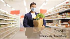  Presentation with grocery bag - Beautiful slide deck featuring young-man-with-a-grocery backdrop and a coral colored foreground