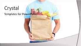  Presentation with grocery bag - Colorful slides enhanced with young man with a grocery shopping bag isolated on white background backdrop and a white colored foreground