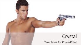  Presentation with powerful - Slide deck with young man with a gun background and a light gray colored foreground