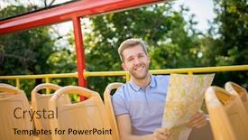  Presentation with tour - Cool new presentation with young man with a map in the tour bus backdrop and a yellow colored foreground