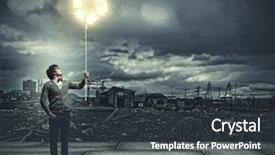  Presentation with polluted - Slides featuring young man with a recycle symbol against a polluted and ruined landscape background and a dark gray colored foreground