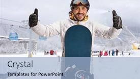  Presentation with snowboard - PPT theme having young-man-with-a-snowboard background and a light blue colored foreground