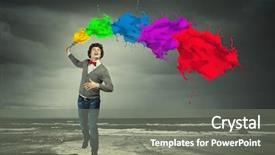  Presentation with coloured - PPT layouts with young man with a splash coloured like a rainbow background and a gray colored foreground
