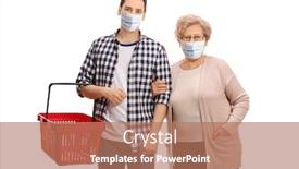  Presentation with face masks - Audience pleasing PPT theme consisting of young-man-with-an-empty backdrop and a coral colored foreground