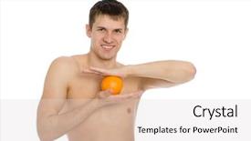  Presentation with gold man smile - Presentation having young man with an orange background and a lemonade colored foreground