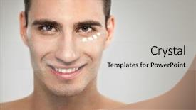  Presentation with anti aging - PPT theme with young man with anti- aging background and a light gray colored foreground