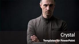  Presentation with black man - PPT theme with young man with arms folded background and a dark gray colored foreground