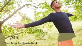  Presentation with breathing - Audience pleasing presentation design consisting of young-man-with-arms-outstretched backdrop and a yellow colored foreground
