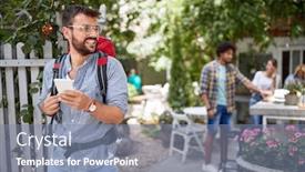  Presentation with walking - PPT layouts enhanced with young-man-with-back-pack background and a seafoam green colored foreground