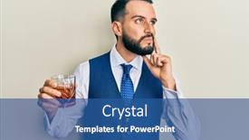  Presentation with whiskey - Cool new PPT theme with young-man-with-beard-drinking backdrop and a ocean colored foreground