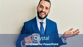  Presentation with winner cup - Colorful PPT theme enhanced with young-man-with-beard-drinking backdrop and a ocean colored foreground