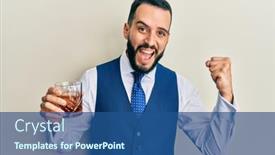  Presentation with whiskey - Audience pleasing PPT theme consisting of young-man-with-beard-drinking backdrop and a ocean colored foreground