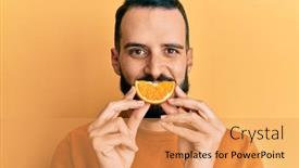  Presentation with orange slice - Beautiful theme featuring young-man-with-beard-holding backdrop and a yellow colored foreground