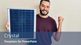  Presentation with photovoltaic - Slide set with young-man-with-beard-holding background and a ocean colored foreground